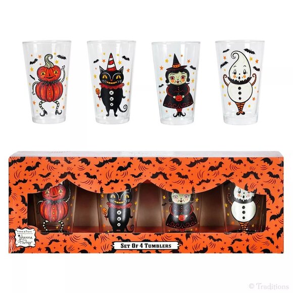 Johanna Parker Halloween Glass Tumbler Set - 4 Assorted Designs - Picture 1 of 2